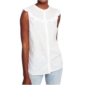 Old Navy White Sleeveless Ruffled Yoke Button Down Blouse Size Small